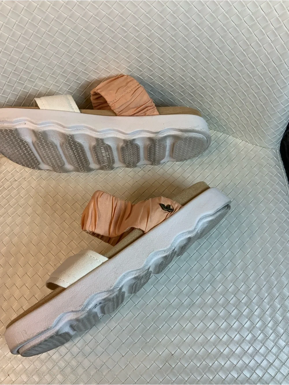 Koolaburra Peach and White Double-Strap Slide Sandals